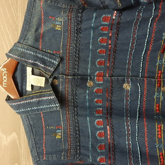 C.L.O.T.h.e.s denim 100% cotton beaded embroidery button up top - Picture 6 of 14